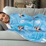 Personalized Multicolor Soft Fleece Paw Icon Blanket with 1-3 Photos Birthday Gift for Pet Lover