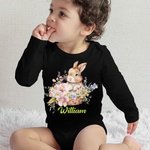 Conejito Floral Personalizado Camiseta Bebé Pelele con Nombre Niños Pascua Disfraz Cumpleaños Fiesta Regalo para Niño Recién Nacido