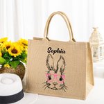 Borsa personalizzata in tela con motivo a coniglietto con nome, regalo di compleanno di Pasqua per bambino