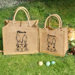 Borsa personalizzata in tela con motivo a coniglietto con nome, regalo di compleanno di Pasqua per bambino