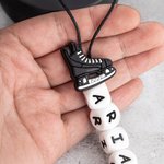 Personalized Silica Gel Hockey Skate Bag Tag with Letter Beads and Colourful Round Bead Sport Theme Name Keychain Gift for Hockey Player Lover