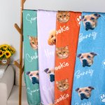 Personalized Multicolor Soft Fleece Paw Icon Blanket with 1-3 Photos Birthday Gift for Pet Lover