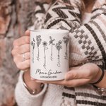 Mug en Céramique Personnalisé avec Titre Noms Fleurs de Naissance Tasse de Style Vintage Cadeau Fête des Mère pour Maman Grand-Mère