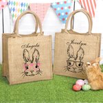 Borsa personalizzata in tela con motivo a coniglietto con nome, regalo di compleanno di Pasqua per bambino