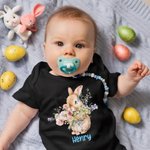 Conejito Floral Personalizado Camiseta Bebé Pelele con Nombre Niños Pascua Disfraz Cumpleaños Fiesta Regalo para Niño Recién Nacido