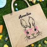 Borsa personalizzata in tela con motivo a coniglietto con nome, regalo di compleanno di Pasqua per bambino