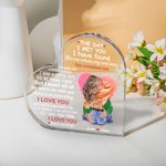 Plaque aquarelle personnalisée Love You Complete Me Heart Acrylic Plaque avec nom et personnages Cadeau d'anniversaire de St Valentin pour couple