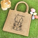 Borsa personalizzata in tela con motivo a coniglietto con nome, regalo di compleanno di Pasqua per bambino