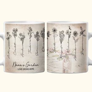 Personalized Love Grows Here Birth Flower 11oz Ceramic Mug with Name Mother's Day Gift for Grandma Mother