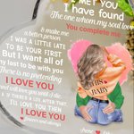 Plaque aquarelle personnalisée Love You Complete Me Heart Acrylic Plaque avec nom et personnages Cadeau d'anniversaire de St Valentin pour couple