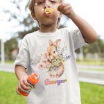 Conejito Floral Personalizado Camiseta Bebé Pelele con Nombre Niños Pascua Disfraz Cumpleaños Fiesta Regalo para Niño Recién Nacido