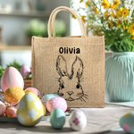 Borsa personalizzata in tela con motivo a coniglietto con nome, regalo di compleanno di Pasqua per bambino