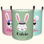 Panier de Rangement Personnalisé avec Lapin Organisateur Étanche pour Linge Jouets Livres Cadeau d'Anniversaire de Pâques pour Famille Enfant