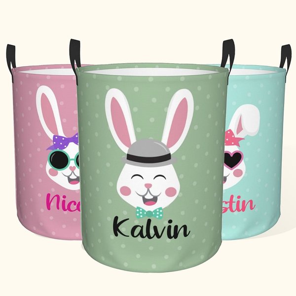Panier de Rangement Personnalisé avec Lapin Organisateur Étanche pour Linge Jouets Livres Cadeau d'Anniversaire de Pâques pour Famille Enfant
