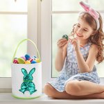 Personalized Cute Sequin Easter Bunny Basket with Embroidered Name and Handle Easter Gift for Kids