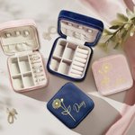 Coffret à Bijoux en Velours Personnalisé avec Nom et Fleur de Naissance Accessoire de Voyage Cadeau Mariage pour Mère Femme Demoiselle d'Honneur