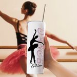 Personalisierte 20oz Tanz Ballerina Silhouette gerade Skinny Becher mit Namen und Stroh Geburtstag Frauentag Geschenk für sie