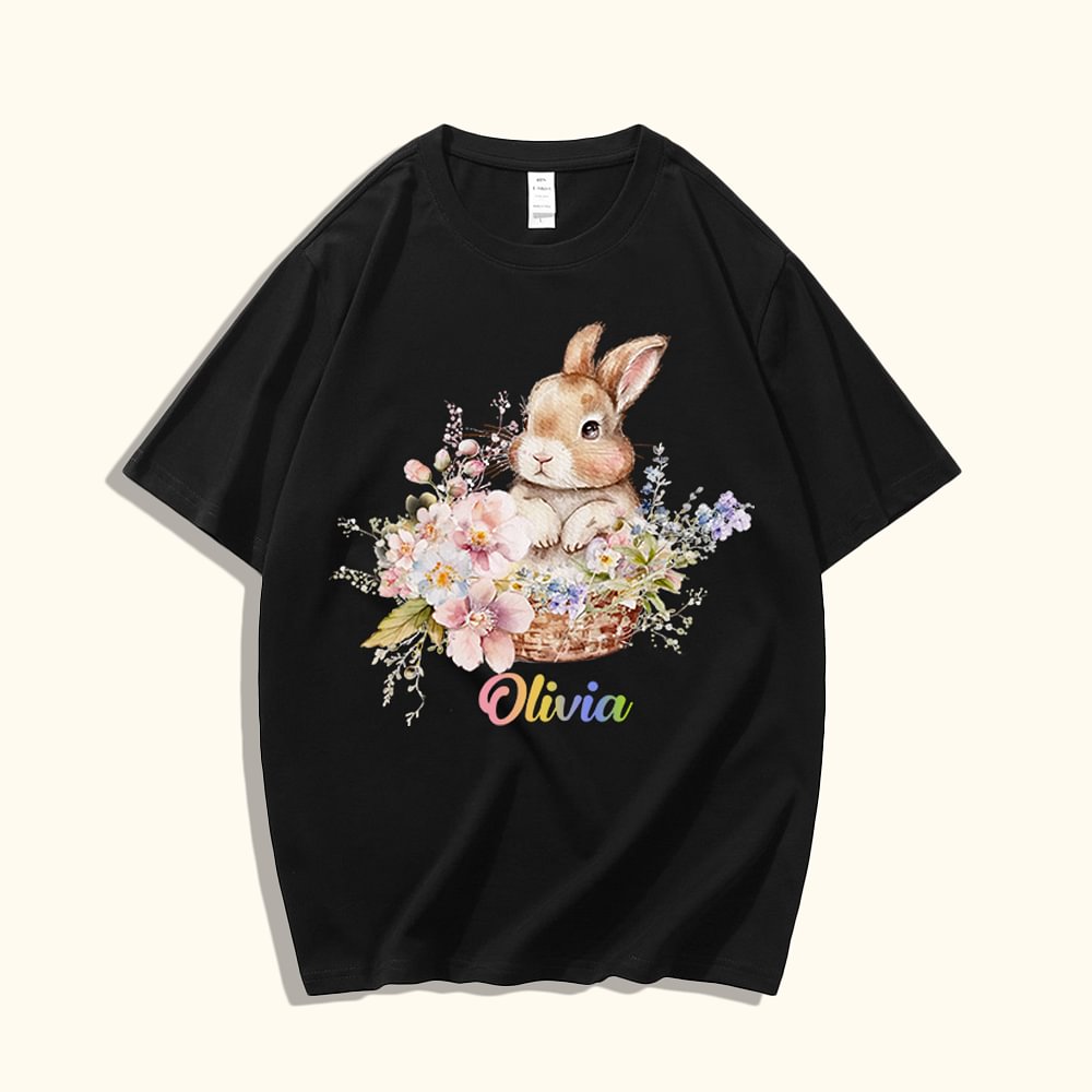 Onesie de Bébé et T-shirt d'Enfant à Motif Lapin et Fleurs Vêtements Personnalisés avec Nom Cadeau de Pâques pour Enfant Bébé