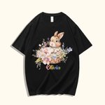 Conejito Floral Personalizado Camiseta Bebé Pelele con Nombre Niños Pascua Disfraz Cumpleaños Fiesta Regalo para Niño Recién Nacido