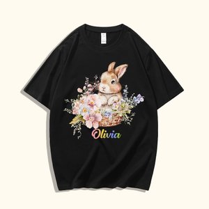 Personalised Floral Bunny Kid T-shirt Baby Onesie with Name Children Easter Costume Birthday Holiday Gift for Kid Newborn
