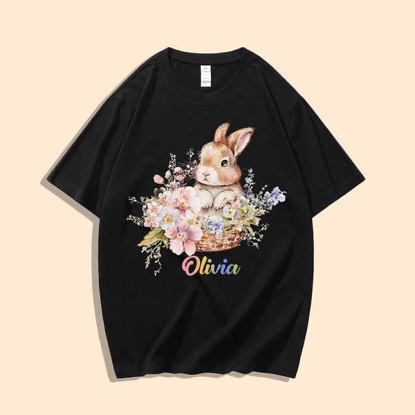 Conejito Floral Personalizado Camiseta Bebé Pelele con Nombre Niños Pascua Disfraz Cumpleaños Fiesta Regalo para Niño Recién Nacido