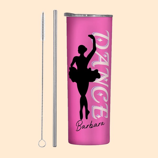 Personalisierte 20oz Tanz Ballerina Silhouette gerade Skinny Becher mit Namen und Stroh Geburtstag Frauentag Geschenk für sie