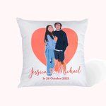 Coussin de Portrait sans Visage Oreiller Personnalisé avec Nom et Date Cadeau d'Anniversaire St Valentin pour Couple