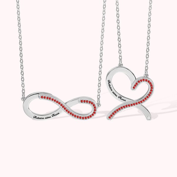 Collier Infini Personnalisé avec Texte et Pierre de Naissance Pendentif Transformable en Coeur Cadeau Anniversaire St Valentin pour Femme