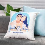 Coussin de Portrait sans Visage Oreiller Personnalisé avec Nom et Date Cadeau d'Anniversaire St Valentin pour Couple
