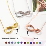 Collier Infini Personnalisé avec Texte et Pierre de Naissance Pendentif Transformable en Coeur Cadeau Anniversaire St Valentin pour Femme