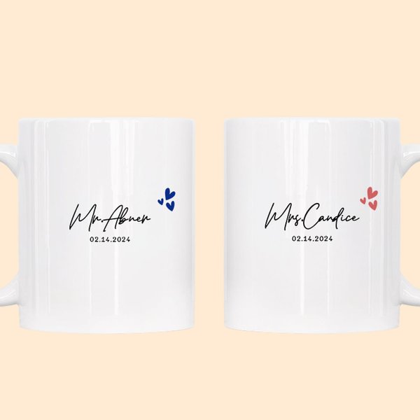 Gepersonaliseerde eenvoudige liefde witte mok met naam & datum Valentijnsdag verjaardagscadeau voor echtpaar