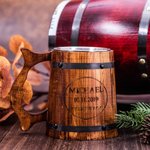 Chope à Bière en Bois Personnalisée avec Texte Cadeau d’Anniversaire pour Père ou Frère