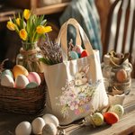 Borsa personalizzata in tela coniglietto e fiori con nome regalo di compleanno per bambini che amano i coniglietti.