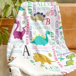 Couverture polaire personnalisée en forme de dinosaure avec nom coloré Cadeau d'anniversaire pour enfant