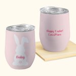 Personalized Cute Bunny 12oz Insulated Wine Tumbler with Name and Text Easter Holiday Gift for Family Kids
