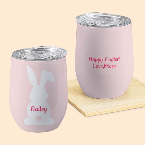 Personalisierte niedlichen Hasen 12oz isoliert Wein Becher mit Namen und Text Ostern Urlaub Geschenk für Familie Kinder