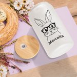 Verre Dépoli Personnalisé avec Nom Motif Lapin à Lunettes Cadeau Anniversaire Pâques pour Amis Famille
