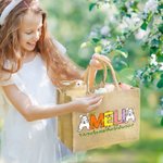 Sac en Toile de Jute Motif Lapin Style Pâques Sac Personnalisé avec Nom Cadeau Anniversaire Pâques pour Enfant