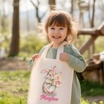 Borsa personalizzata in tela coniglietto e fiori con nome regalo di compleanno per bambini che amano i coniglietti.