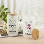 Verre Dépoli Personnalisé avec Nom Motif Lapin à Lunettes Cadeau Anniversaire Pâques pour Amis Famille