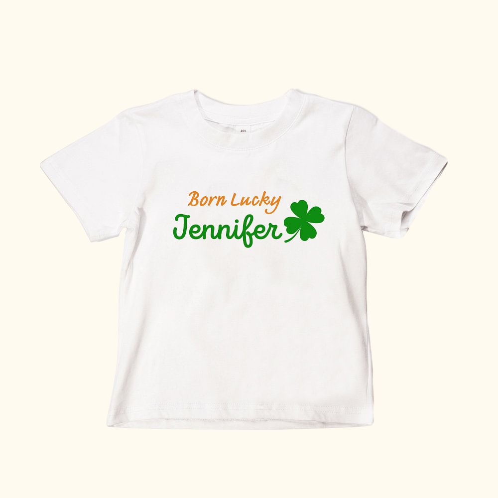 Chemise enfant personnalisée avec nom Trèfle à quatre feuilles 100% coton Cadeau de la St Patrick pour les enfants