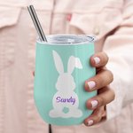 Personalized Cute Bunny 12oz Insulated Wine Tumbler with Name and Text Easter Holiday Gift for Family Kids
