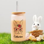 Verre Dépoli Personnalisé avec Nom Motif Lapin à Lunettes Cadeau Anniversaire Pâques pour Amis Famille