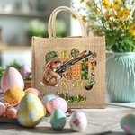 Personalized The Hunt Is On Jute Tote Bag with Camouflage Bunny Pattern and Name Easter Gift for Kid