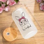 Verre Dépoli Personnalisé avec Nom Motif Lapin à Lunettes Cadeau Anniversaire Pâques pour Amis Famille