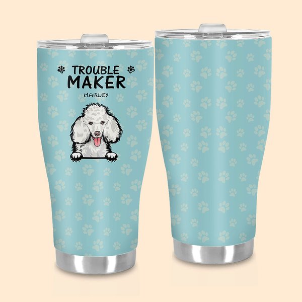 Trouble Maker Paw Print 30oz Food Grade Curved Tumbler Cadeau pour les amoureux des chiens, des chats et des animaux de compagnie