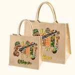 Personalized The Hunt Is On Jute Tote Bag with Camouflage Bunny Pattern and Name Easter Gift for Kid