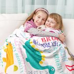 Couverture polaire personnalisée en forme de dinosaure avec nom coloré Cadeau d'anniversaire pour enfant