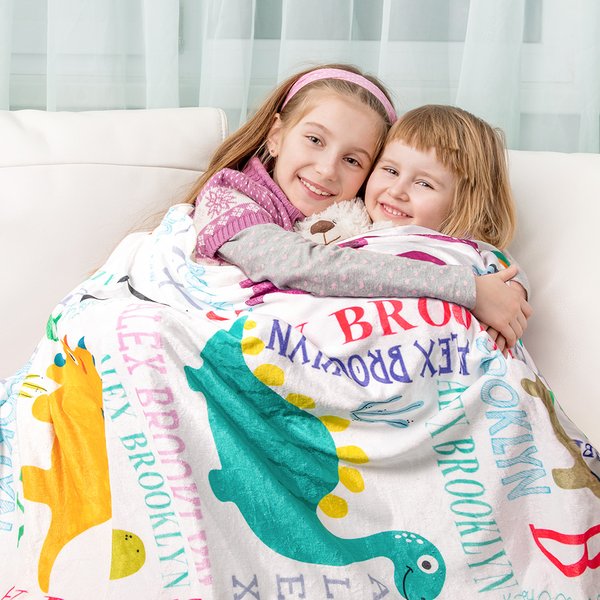 Couverture polaire personnalisée en forme de dinosaure avec nom coloré Cadeau d'anniversaire pour enfant
