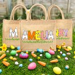 Sac en Toile de Jute Motif Lapin Style Pâques Sac Personnalisé avec Nom Cadeau Anniversaire Pâques pour Enfant